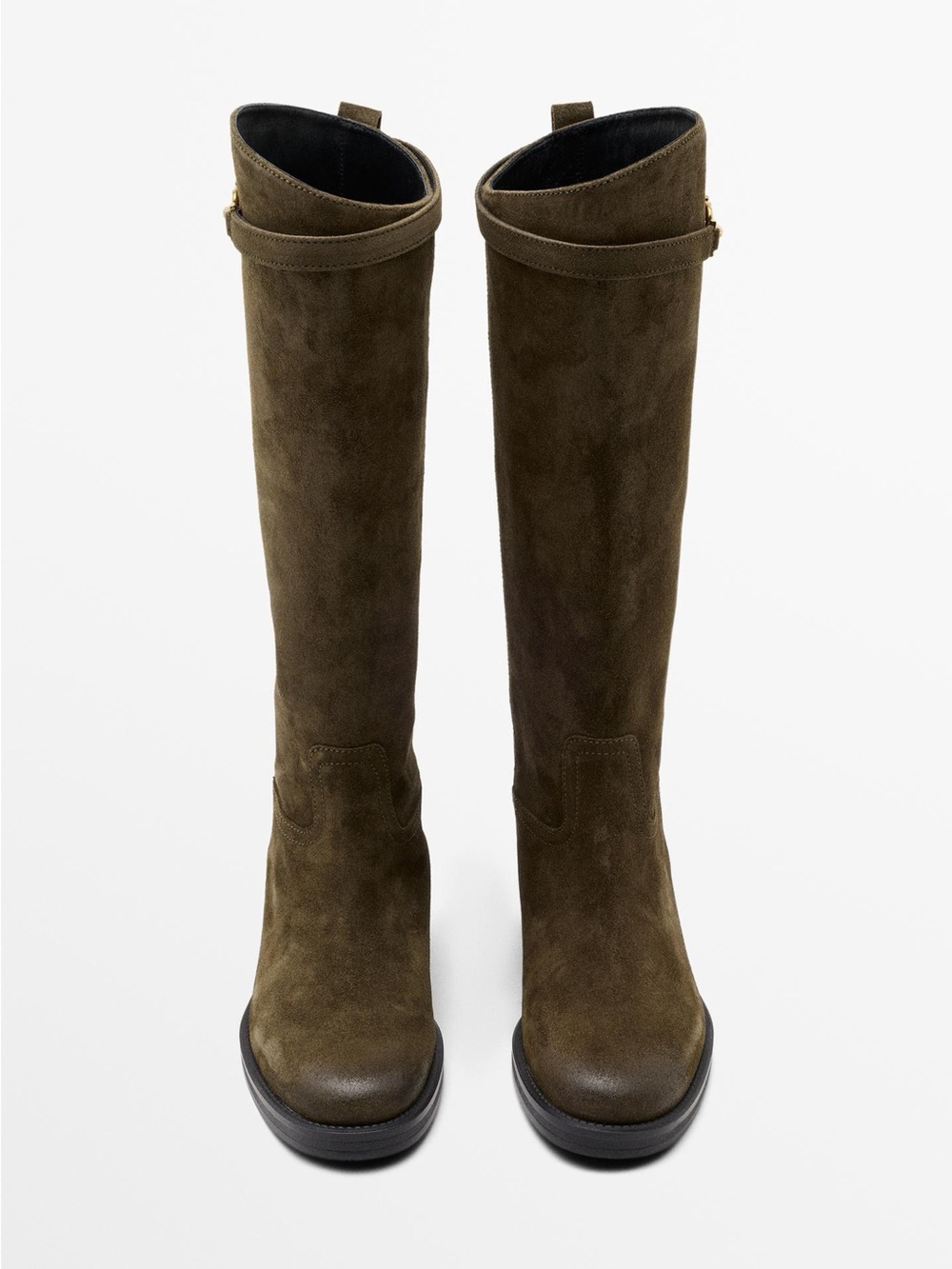 NWT Massimo Dutti Oiled Split Suede Riding Boots Khaki Brown Size EU 39 / US 8 - Picture 2 of 14